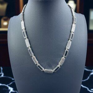 Silver Swirl Black Inlay Link Necklace Gothic Art Deco Statement Vintage Look‎